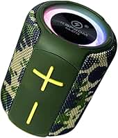 COMPACTA E PERFEITA - Caixa de Som Bluetooth Portátil | Som Potente | LED RGB | Rádio FM | Resistente à Água IPX6 | Recarregável | Entradas USB/TF/AUX | Ideal para Praia, Churrasco e Viagem (Militar).