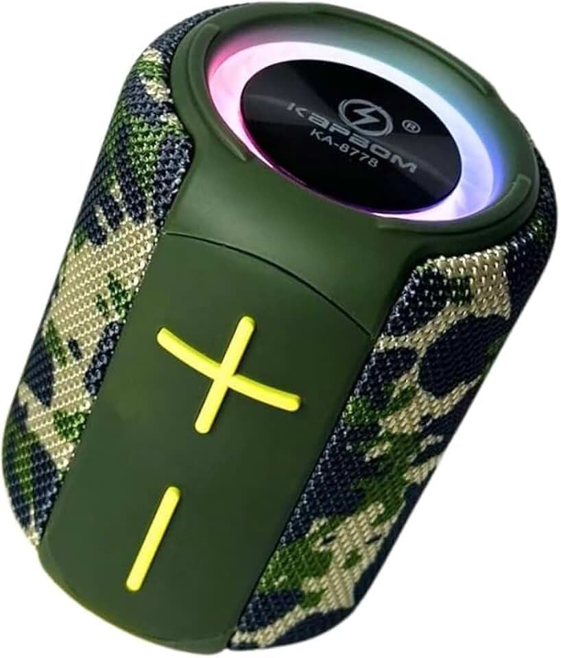 Caixa de Som Bluetooth Portátil, 50W potência máxima, LED RGB, Rádio FM, Resistente à Água IPX, Recarregável, com Entradas USB/TF/AUX, 75dB (verde militar)