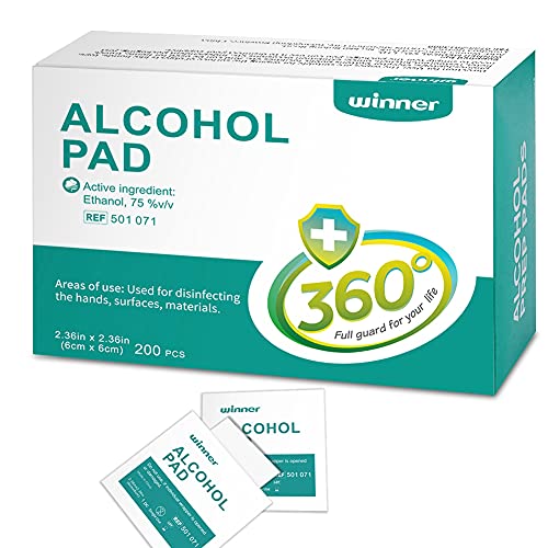 Winner Medical Alcohol Wipes 6cm*6cm, 200 Pcs, 75% Ethanol Hand & Skin Disinfecting Wipes, Individually Wrapped Sterile Alcohol Swabs, 4 Layers of Sterile Alcohol Pre Pads