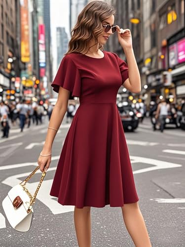 Image of oxiuly Wedding Church Vintage Cocktail Dresses with Pockets Summer Casual Floral Dress for Women Flare376