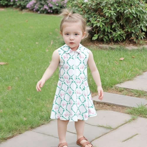 Toddler Baby Girl Golf Outfit Zip Collared Sleeveless Golf Cart Print Polo Tank Dress Infant Summer Birthday Dress4