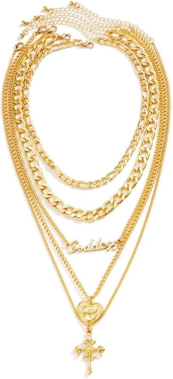 CYWQ Chunky Gold Necklace for Women Link Chain Choker Necklaces Layered Necklaces Paperclip Chain Cross Heart Pendant Necklace