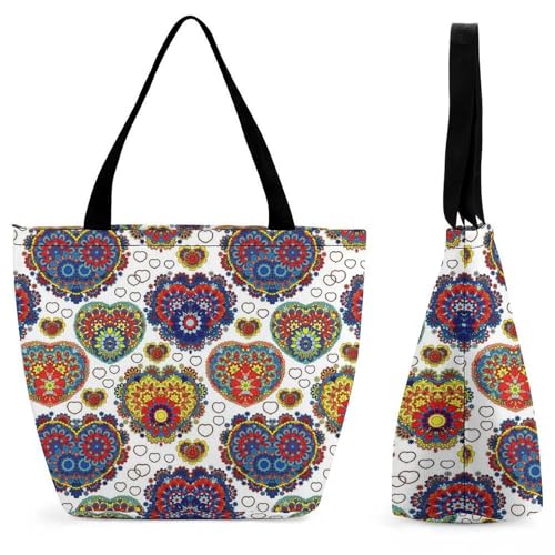 Sac à main cœur fleuri femme grand sac à bandoulière shopping voyage