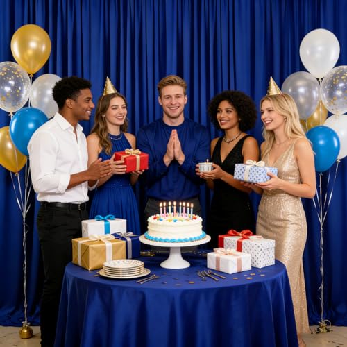 Image of 10ft x 10ft Royal Blue Backdrop Curtains for Parties, Polyester Fabric Backdrop Drapes with Rod Pockets for Weddings, Birthday, Photography, Mother's Day, Graduation Party Background Curtain, 2 Panels