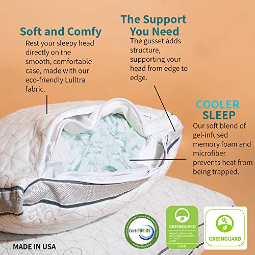Coop Home Goods - Eden Shredded Memory Foam Pillow with Cooling Zippered Cover and Adjustable Hypoallergenic Gel Infused Memory Foam Fill - Standard