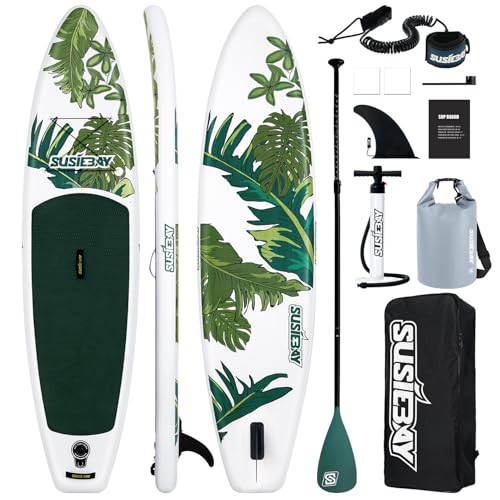 Susiebay Inflatable Stand Up Paddle Board, 11ft Paddle Board for Adults & Youth, Durable SUP Accessories with Non-Slip Deck, Dual Hand Pump,10L Dry Bag,108L Backpack
