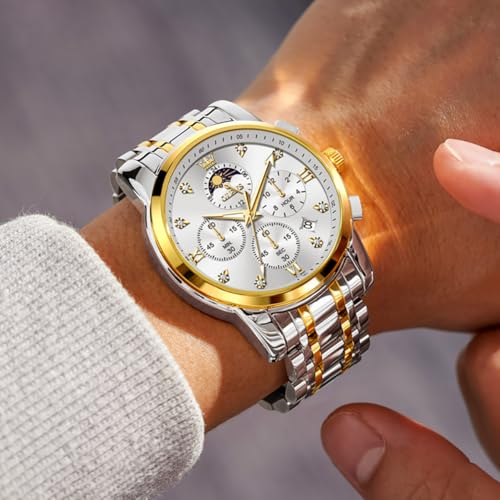 Image of OLEVS Multifunctional Chronograph Calendar Watch for Man Diamond Analog Moon Phases Wrist Watches Stainless Steel Waterproof Luminous Mens Watch