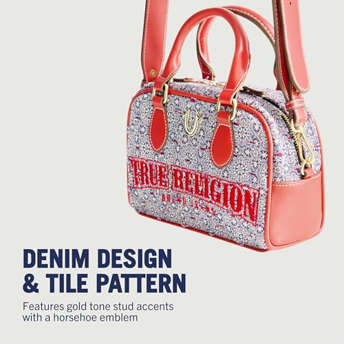 True Religion Satchel Bag, Women's Mini Tile Denim Purse Shoulder Handbag, Navy3