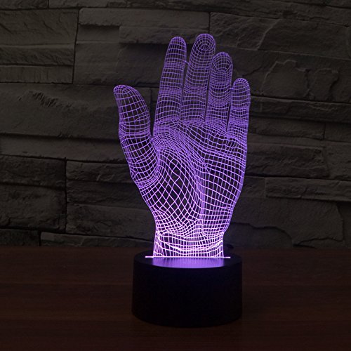 110v 3D Optical Illusion Glow LED Lighting, Multi 7 Color Changing Home Decorative Night Light,Touch Control Atmosphere Adjustment Desk Lamp with USB OTG Power Supply ( Give Me Five, Hand Palm)