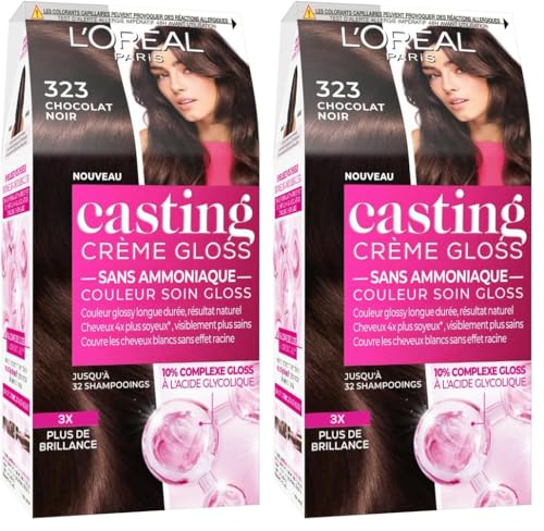 L'Oréal Paris Casting Crème Gloss Coloration Ton Sur Ton Pour Cheveux - Sans Ammoniaque - Chocolat Noir (323) (Lot de 2)