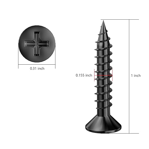 Miniatura 2 de (300 piezas) #8x1" Tornillo de madera negro rápido metal autorroscante cabeza plana