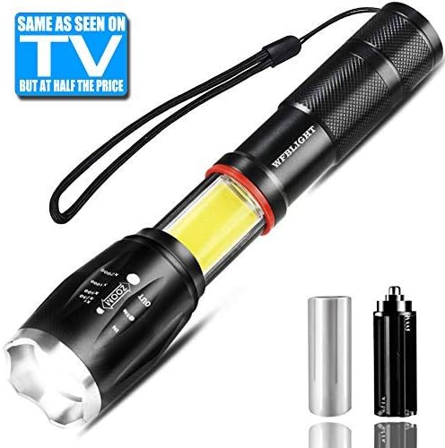 LED Tactical Flashlight with COB Light, High Lumens Torch with Lantern and Magnetic Base, Bright Work Light, Zoomable, Water Resistant, as seen on TV, 6 Modes, Ideal for Camping, Emergency&EDC(Black)