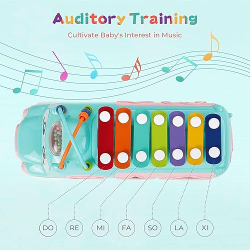 Image of StarAndDaisy Activity Musical Bus School Bus Xylophone Toy for Toddlers, Infant School Bus Toy for Kids , Baby Musical Bus Toys for 1 Year Old, Shape Sorter Push & Pull Educational and Learning Toys
