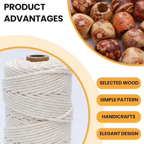 Miniatura 4 de Kit De 111 Piezas De Macramé Para Colgar Plantas De Bricolaje, Cordón De Algodón De 3 Mm, 8 Anillos De Madera, 100 Cuentas, 2 Palos, Juego De Manualidades, Ideal Para Kit De Inicio De Macramé