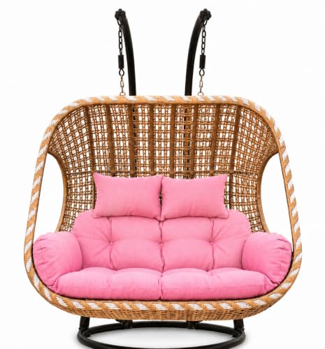 Image of Double Seater Swing Chair Cushion Replacement Pad for Hanging Egg Seat Outdoor Patio Garden Balcony Pink Cover Two Person Frame Not Included Home Terrace Furniture