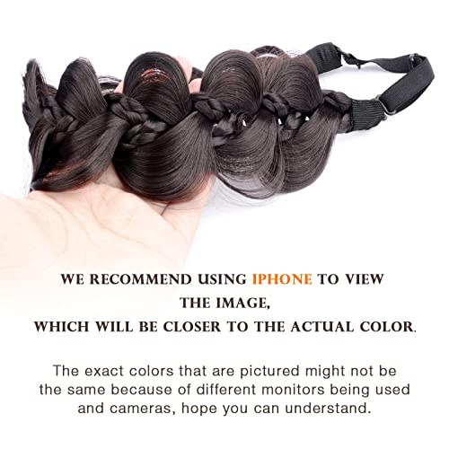 BOBIYA Kinky Gourd Synthetic Hair Braided Headband Wide Plaited Braids Elastic Stretch Plait Hairband (Deep Brown) - Image 3