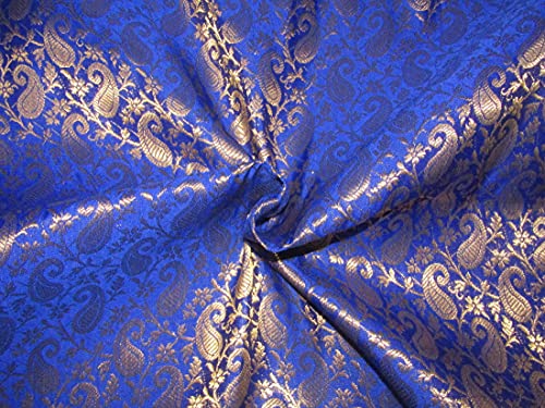 Tissu brocart Bleu roi x Or métallisé coupon de 111,8 cm pour couture
