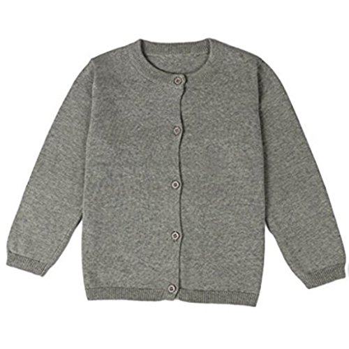 Baby Boys Girls Button-Down Basic Crew Neck Solid Cardigan Toddler Cotton Knit Sweater (12-18 Months, Grey)