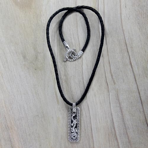 NOVICA Artisan Handmade Men's Sterling Silver Pendant Necklace Dragon for Leather No Stone Cord Indonesia Animal Themed Halloween [20 in L 4 mm W Pendant(s) 2 in L x 0.5 in W x 0.2 in D] ' Bold2