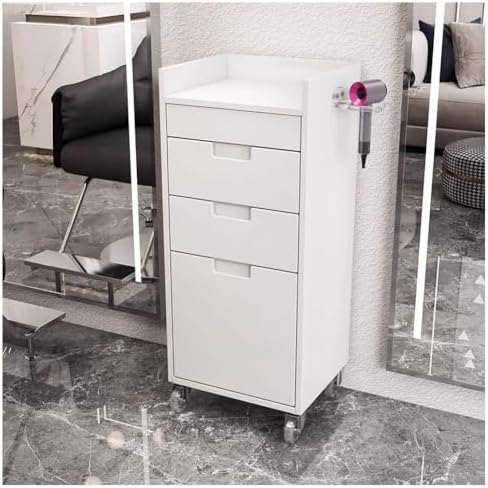 Mobile Salon Trolley - Rolling Hair Cart Storage Cabinet, Wooden Organizer for Hairdressing Tools, Beauty Spa & Barbershop Equipment, 43x34x84cm, Professional Hair Styling Station