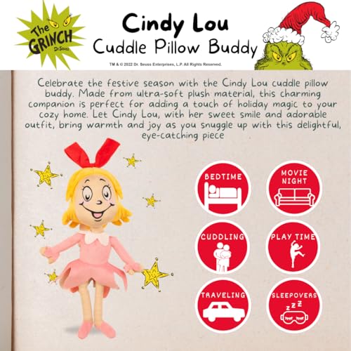 Image of Dr. Seuss The Grinch Cindy Lou Holiday & Christmas Bedding Super Soft Plush Cuddle Pillow Buddy, (Officially Licensed Product) By Franco