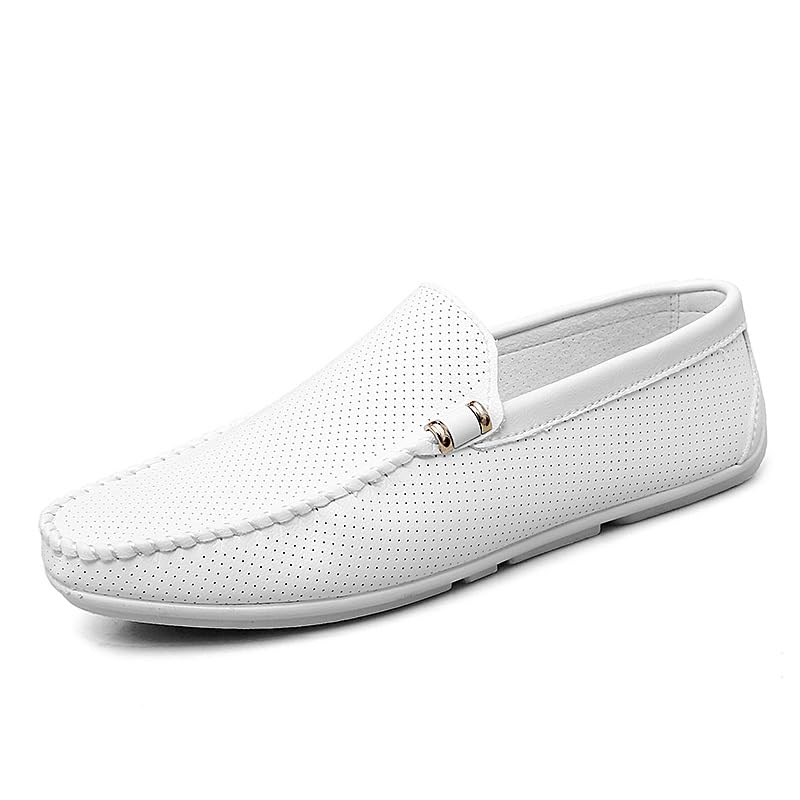 Men's Loafers Shoes Hollow Out Breathable Round Toe Vegan Leather Driving Loafers Flexible Lightweight Slip Resistant Classic Slip-on