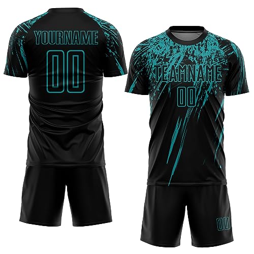 Custom Soccer Jerseys for Boys Men Women Youth, Black Teal Personalized Soccer Jersey Printed Name Number Logo Sports Jersey