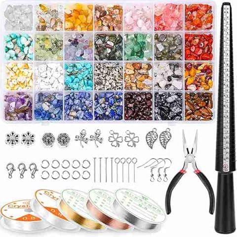 KU Syang Making Kit with 28 Colors Crystal Beads,1660 Pcs Crystal Jewelry Making Kit with Gemstone Chip Beads, Jewelry Wire Cover