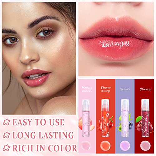 Awccxmym 4Pcs Roll On Lip Oil Plumping Hydrating Lip Gloss Set Lip Balm Clear Transparent Brighten Moisturizing Long Lasting Lip Care Lip Gel Kit Makeup For Natural Shiny #TOP4