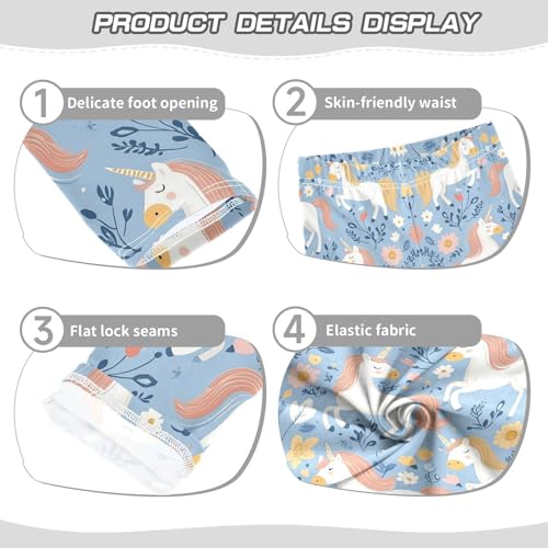 Flowers Unicorn Print Girls Leggings Soft Stretch Workout Yoga Dance Pants for Kids Casual Tights3
