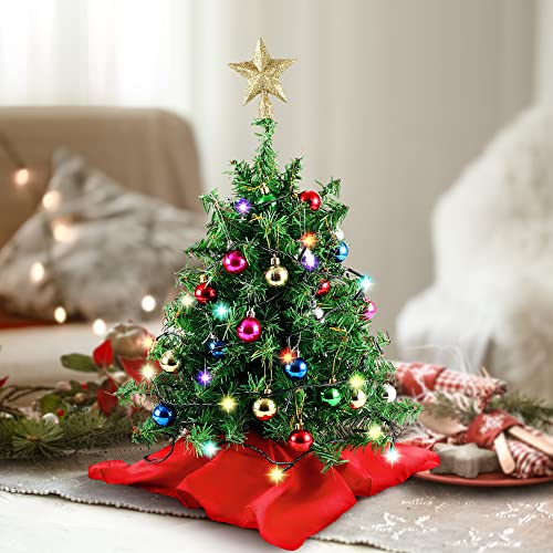20" Mini Christmas Tree Tabletop Set With Clear Led Lights, Artificial Mini Christmas Tree With Star Treetop And Ornaments, Best Diy Christmas Decorations (Storage Bag Included) #TOP1