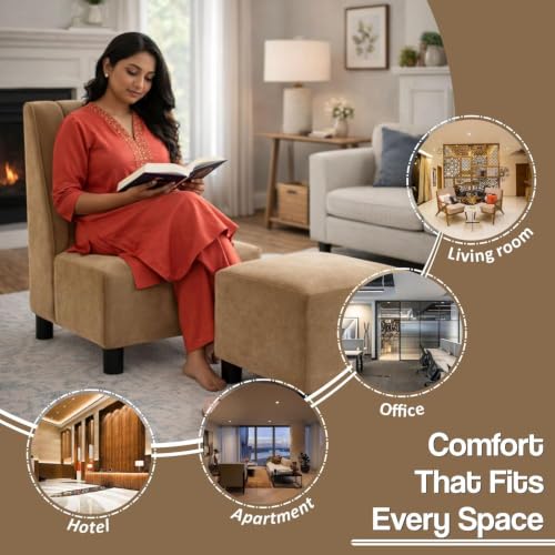 Image of Rosebell Sofa Set with Ottoman Combo One Seater Sofa Set with Matching Footrest for Living Room & Office - Golden Color