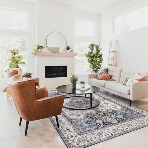 RUUGME Washable 3x5 Area Rug - Soft Area Rugs for Living Room Stain Resistant Carpet Vintage Lightweight Rugs for Bedroom with Non Slip Backing Indoor Home Decor Rugs 3x5 Navy