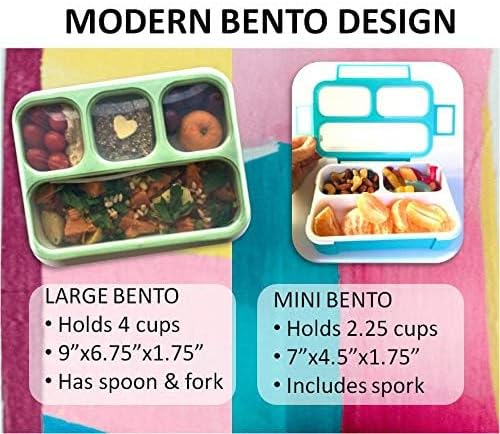 Miniatura 4 de Bento - Juego de Lonchera para almuerzo o refrigerio, a prueba de fugas, con recipientes, para niños y adultos, libre de BPA, apto para microondas y