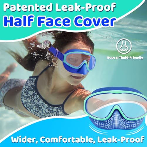 image for Vvinca Swim Goggles with Nose Cover, Fabric Strap Toddler Kids Swimmin