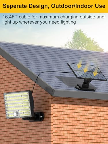 Solar Lights Outdoor, 226 LED Solar Security Lights and 3 Modes Motion Sensor Solar Powered Lights, IP65 Waterproof Split Flood Lights with Remote & 16.5Ft/5M Cable for Garden Shed Yard (White 1 Pack) - Image 5