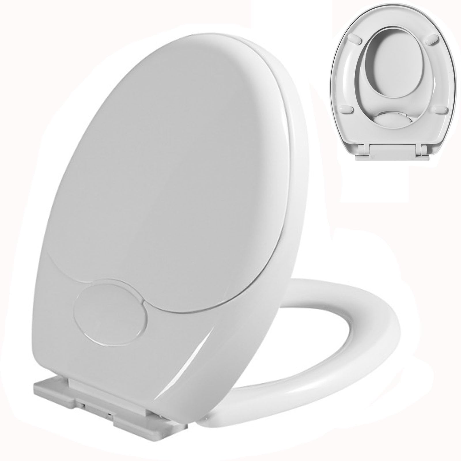 Slow Close Toilet Seat with Built-in Potty Training Seat, Removable that Will Never Loosen, Oval, PP, White, 44x37cm