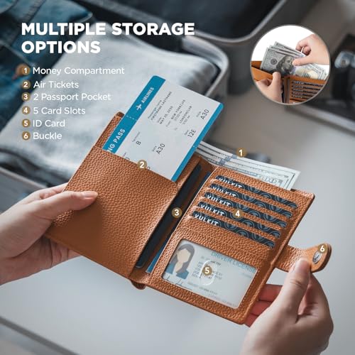VULKIT Leather Passport Travel Wallet for 2