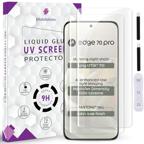 Image of Premium HD+ UV Tempered Glass Screen Protector For Motorola Edge 70 Pro 5G (6.8 Inch, Pack of 2) Full Adhesive UV Curved Screen Protector Case Friendly HD Clarity with installation kit