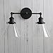 PERMO Industrial Double Sconce 2-Lights Wall Sconces with Dual Funnel Clear Glass Shade Wall Sconce for Mirror Hallway Bedroom, Hardwired, E26 Base (Black)
