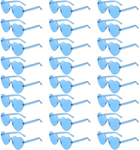 Pibupibu 24 Pack Blue Heart Shaped Sunglasses Bulk for Women Colorful Rimless He