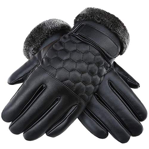 Preisvergleich Produktbild Handschuh Gloves Geschenk Winter Lederhandschuhe Schwarz Herren Touchscreen Anti-Rutsch Winddichte Warme Handschuhe Warme Motorradfahrerhandschuhe, Schwarz Fußball, Einheitsgrösse