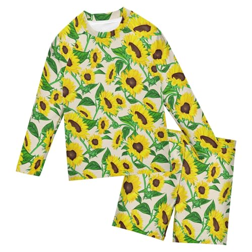 Sunflower Flower Baby Boys' Toddler Long Sleeved Rashguard Swim Bathing Suit Set B0404511