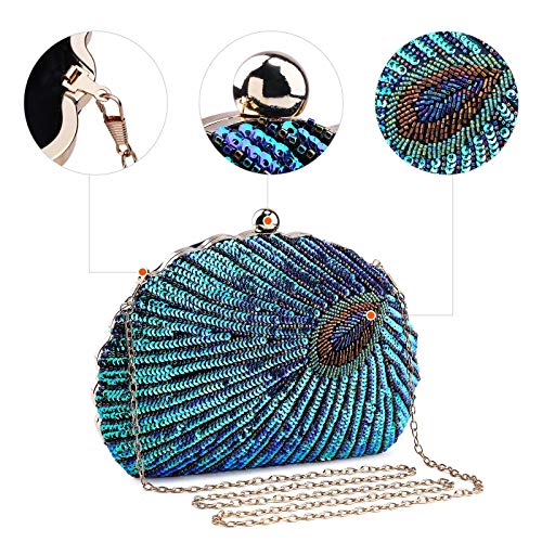 Image of UBORSE Beaded Sequin Peacock Evening Clutch Bags Vintage Evening Bag1920s Party Wedding Purse