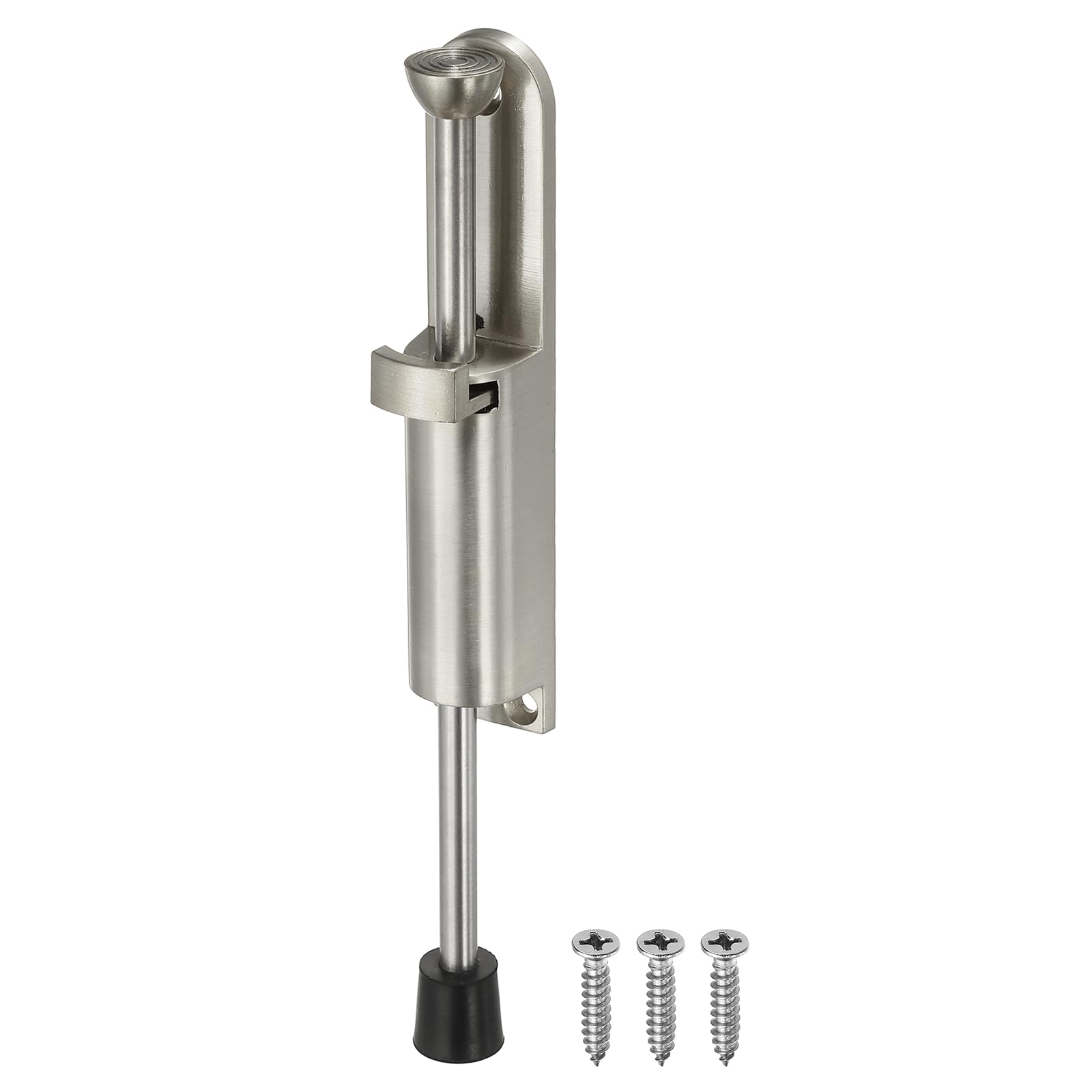 sourcing map Kickdown Door Stop, Zinc Alloy Spring Loaded Telescopic Step On/Off Adjustable Heavy Duty Foot-Operated Door Stop Holder for Ground Gap 0-100mm, Silver