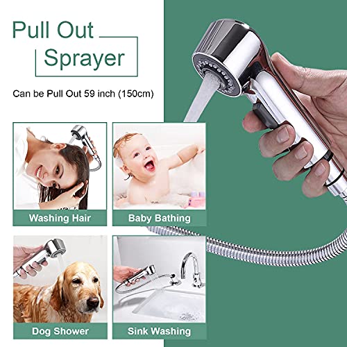 Crea Bathroom Faucet 3 Hole Bathtub Widespread Sink Faucets Chrome With Shower Diverter Pull Out Shower Head Roman Bathtub Waterfall Spout Filler Faucet For Baby Pet Dog Cat Bath Hair Washing #TOP2