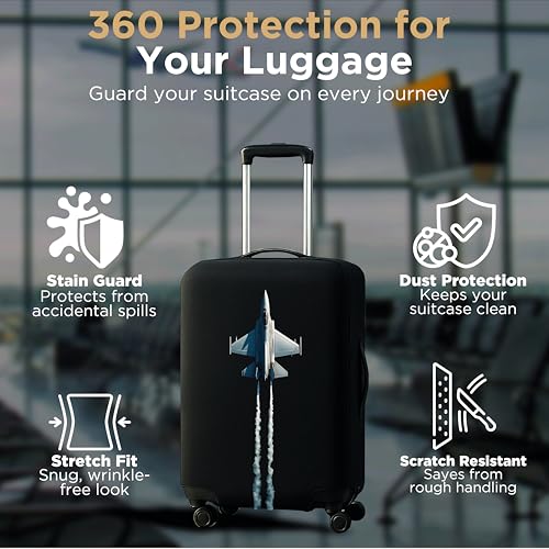 Image of WanderWraps Spendex Polyester Protective Luggage Cover | Hard Luggage Trolley Bag Cover | Washable | Dust Proof | Stretchable | L - 28 inch | Sky Jet