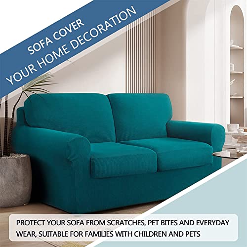 Housse de canapé extensible bleu 2 places avec coussins séparés