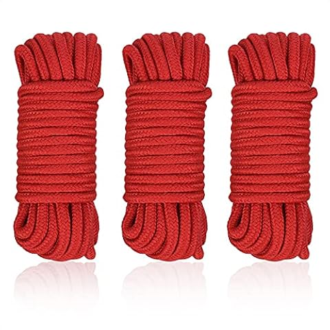Soft Cotton Rope, 3 Pcs Red Cotton Rope & 1 Pack Drawstring Storage Bag, 15 Metres Length 8mm Thick Natural Durable Craft Cord, All Purpose Rope for Climbing Crafting Braid Wall Hanging Home Decor Cover