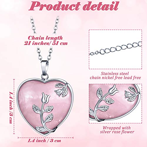 Hicarer 6 Pieces Heart Healing Crystal Necklaces Quartz Silver Rose Wrapped Gemstone Jewelry (Stylish Colors)2
